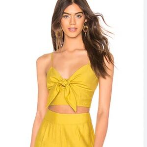 Revolve Blue Life Mila tie front resort wear yellow top XS